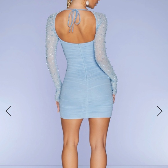 Oh Polly Light Blue Mini Dress with Sheer Sleeves - Picture 2 of 6